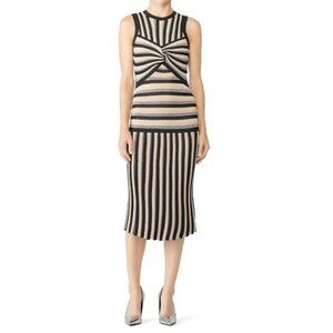 Tabula Rasa Millais Stripe Knit Crew Neck Metallic Party Midi Dress Black M